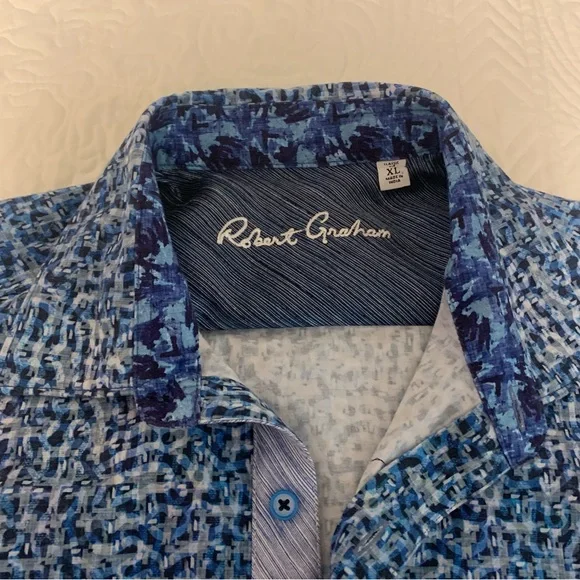 Robert Graham XL men’s dress shirt button up blue labyrinth print long sleeve - Picture 7 of 7